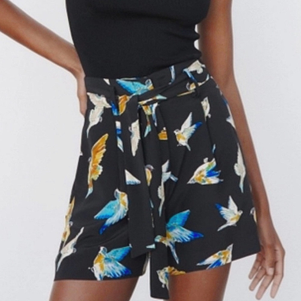 Zara Bird Print High Waisted Shorts